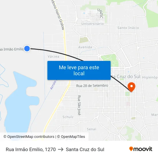 Rua Irmão Emílio, 1270 to Santa Cruz do Sul map