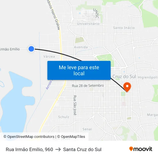 Rua Irmão Emílio, 960 to Santa Cruz do Sul map