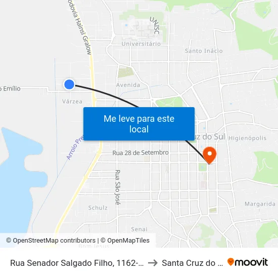 Rua Senador Salgado Filho, 1162-1190 to Santa Cruz do Sul map