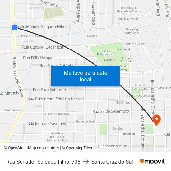 Rua Senador Salgado Filho, 738 to Santa Cruz do Sul map