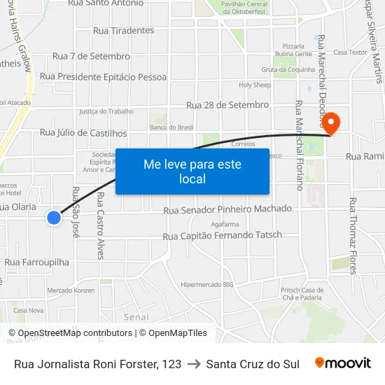 Rua Jornalista Roni Forster, 123 to Santa Cruz do Sul map