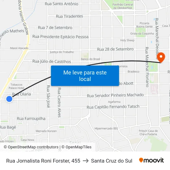 Rua Jornalista Roni Forster, 455 to Santa Cruz do Sul map