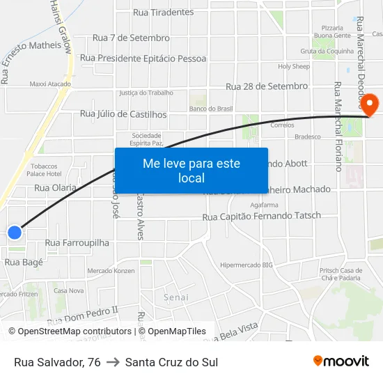 Rua Salvador, 76 to Santa Cruz do Sul map