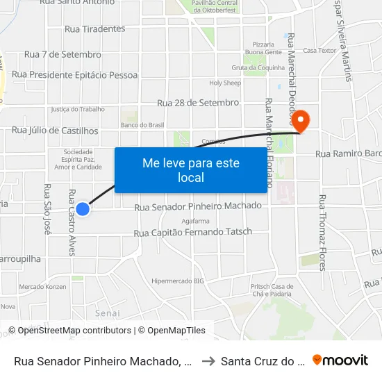 Rua Senador Pinheiro Machado, 1691 to Santa Cruz do Sul map