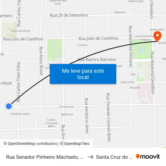 Rua Senador Pinheiro Machado, 1429 to Santa Cruz do Sul map