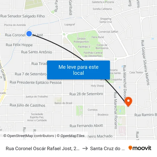 Rua Coronel Oscár Rafael Jost, 2337 to Santa Cruz do Sul map