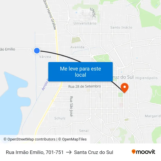 Rua Irmão Emílio, 701-751 to Santa Cruz do Sul map