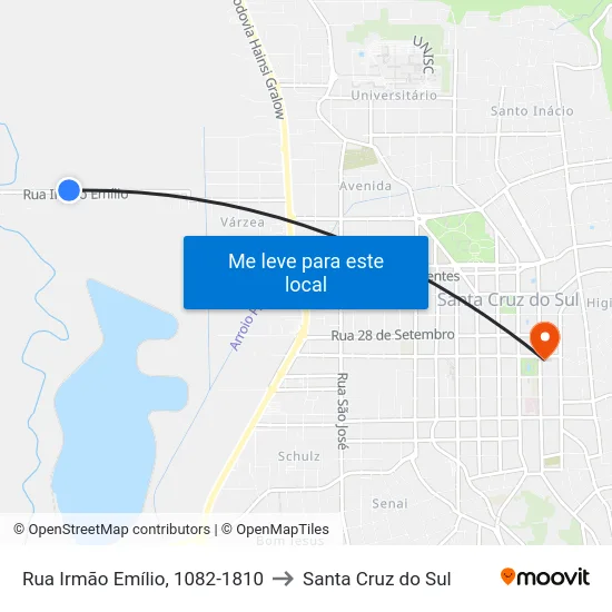 Rua Irmão Emílio, 1082-1810 to Santa Cruz do Sul map