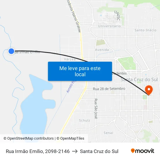 Rua Irmão Emílio, 2098-2146 to Santa Cruz do Sul map