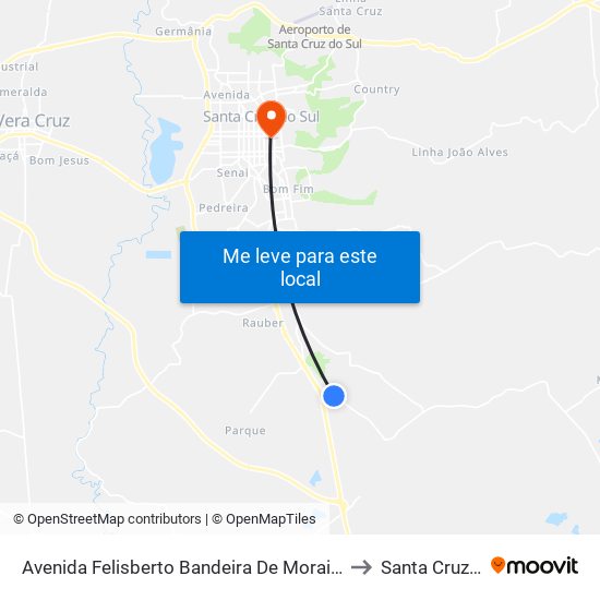 Avenida Felisberto Bandeira De Morais - Jti Kannenberg to Santa Cruz do Sul map