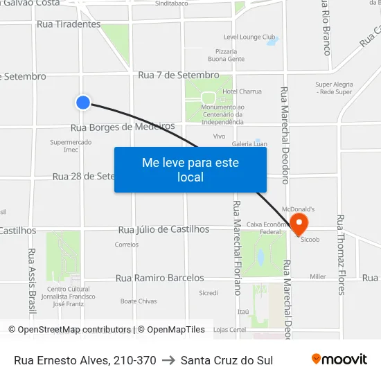 Rua Ernesto Alves, 210-370 to Santa Cruz do Sul map