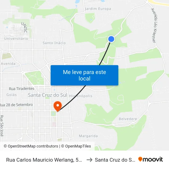 Rua Carlos Mauricio Werlang, 500 to Santa Cruz do Sul map