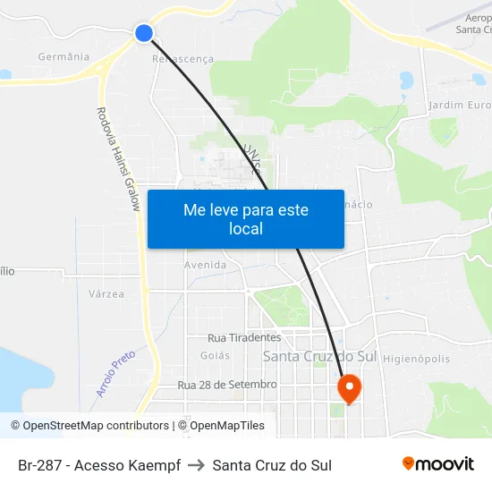 Br-287 - Acesso Kaempf to Santa Cruz do Sul map