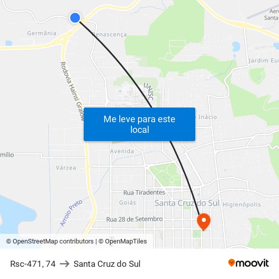 Rsc-471, 74 to Santa Cruz do Sul map