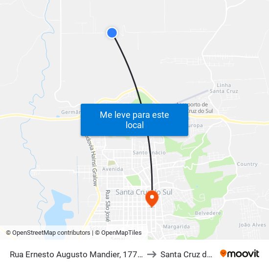 Rua Ernesto Augusto Mandier, 1776-1844 to Santa Cruz do Sul map
