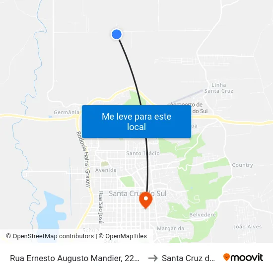 Rua Ernesto Augusto Mandier, 2290-2624 to Santa Cruz do Sul map