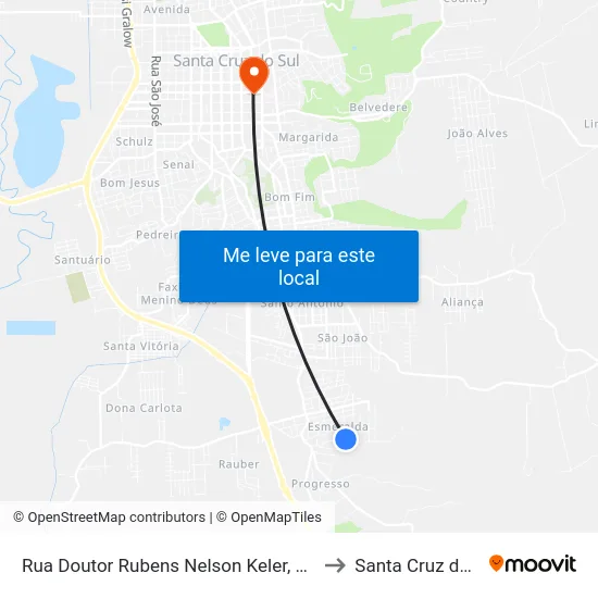 Rua Doutor Rubens Nelson Keler, 589-653 to Santa Cruz do Sul map