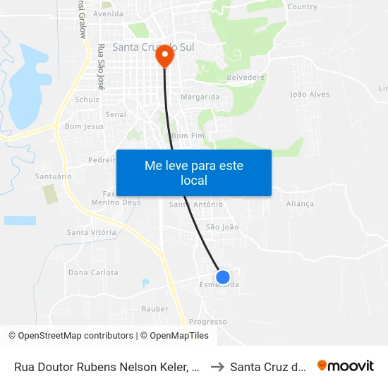 Rua Doutor Rubens Nelson Keler, 223-309 to Santa Cruz do Sul map