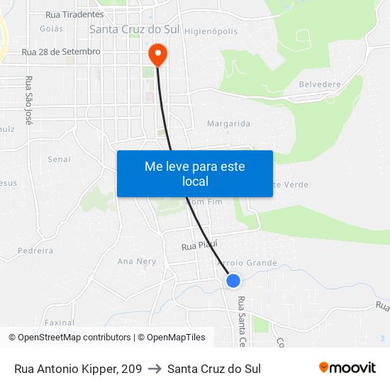 Rua Antonio Kipper, 209 to Santa Cruz do Sul map