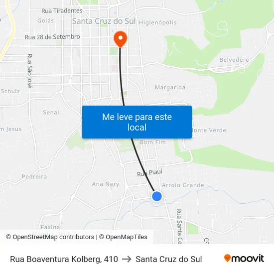 Rua Boaventura Kolberg, 410 to Santa Cruz do Sul map