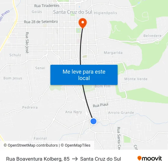 Rua Boaventura Kolberg, 85 to Santa Cruz do Sul map