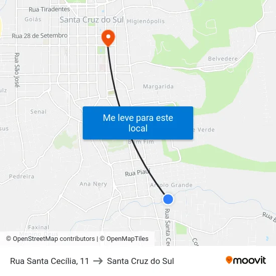 Rua Santa Cecília, 11 to Santa Cruz do Sul map