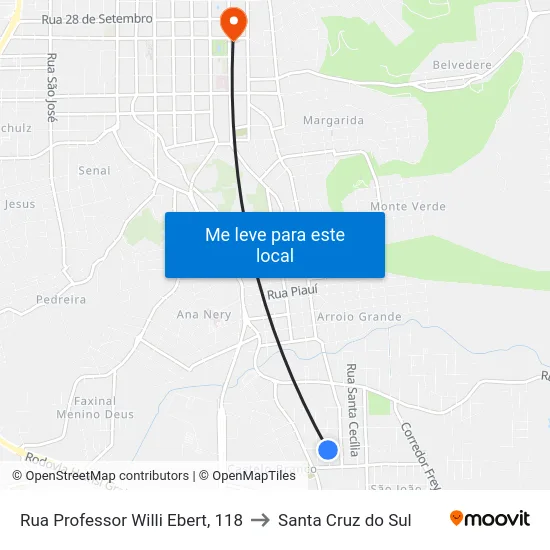 Rua Professor Willi Ebert, 118 to Santa Cruz do Sul map