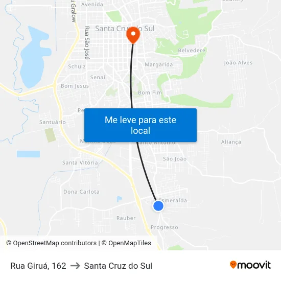Rua Giruá, 162 to Santa Cruz do Sul map