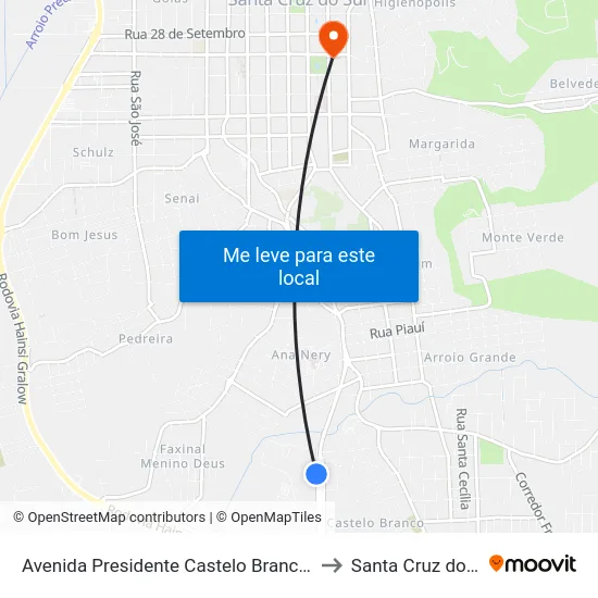 Avenida Presidente Castelo Branco, 800 to Santa Cruz do Sul map