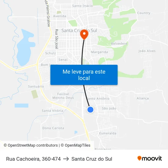 Rua Cachoeira, 360-474 to Santa Cruz do Sul map