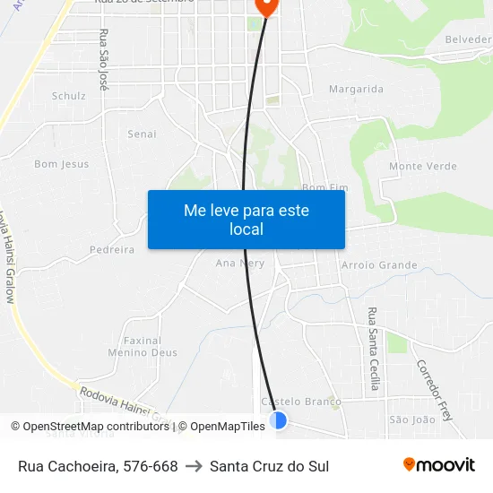 Rua Cachoeira, 576-668 to Santa Cruz do Sul map