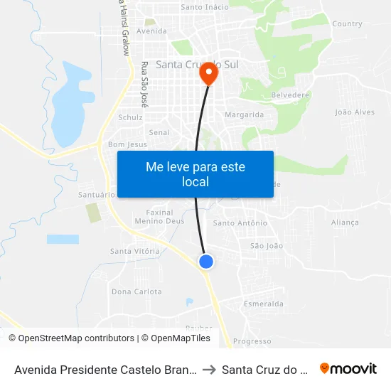 Avenida Presidente Castelo Branco to Santa Cruz do Sul map