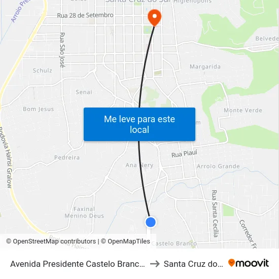 Avenida Presidente Castelo Branco, 800 to Santa Cruz do Sul map