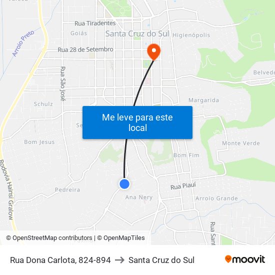 Rua Dona Carlota, 824-894 to Santa Cruz do Sul map