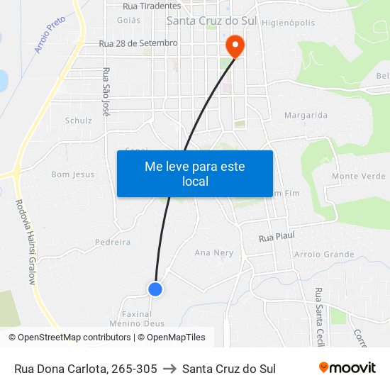 Rua Dona Carlota, 265-305 to Santa Cruz do Sul map