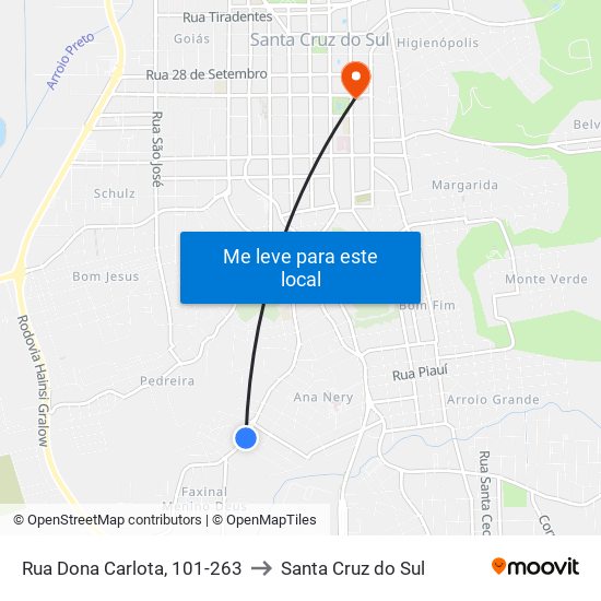 Rua Dona Carlota, 101-263 to Santa Cruz do Sul map