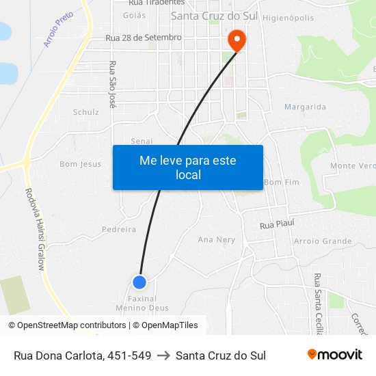 Rua Dona Carlota, 451-549 to Santa Cruz do Sul map