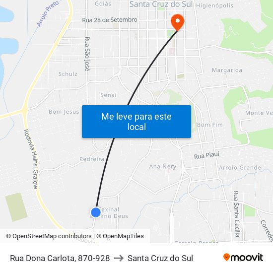 Rua Dona Carlota, 870-928 to Santa Cruz do Sul map