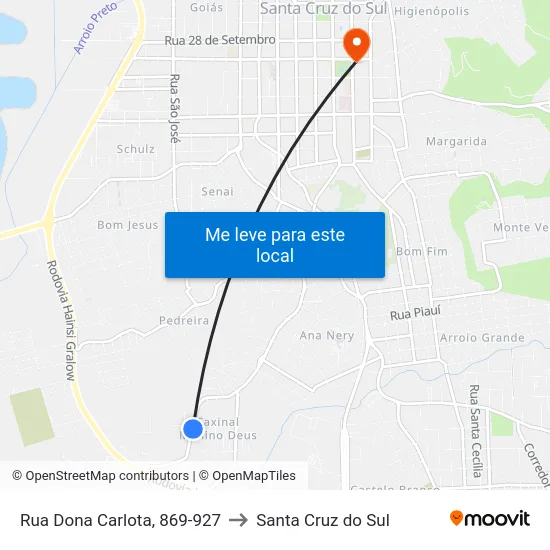 Rua Dona Carlota, 869-927 to Santa Cruz do Sul map