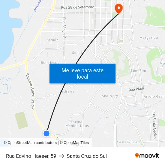 Rua Edvino Haeser, 59 to Santa Cruz do Sul map