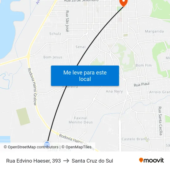 Rua Edvino Haeser, 393 to Santa Cruz do Sul map