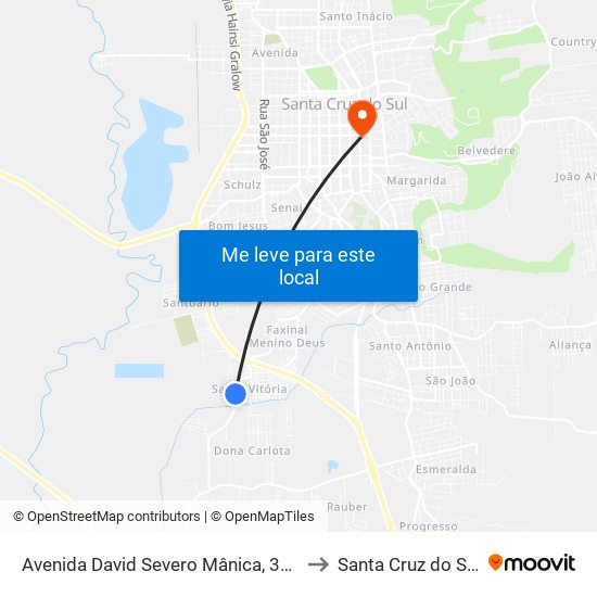 Avenida David Severo Mânica, 394 to Santa Cruz do Sul map
