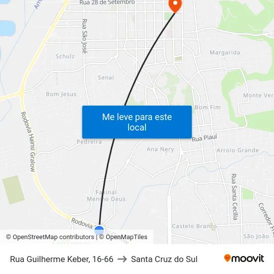 Rua Guilherme Keber, 16-66 to Santa Cruz do Sul map