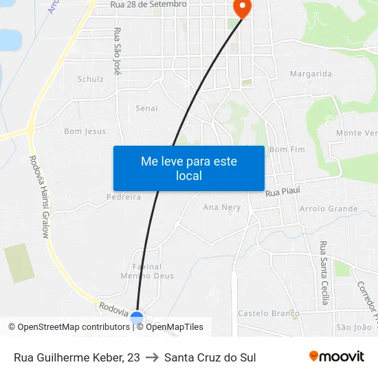 Rua Guilherme Keber, 23 to Santa Cruz do Sul map