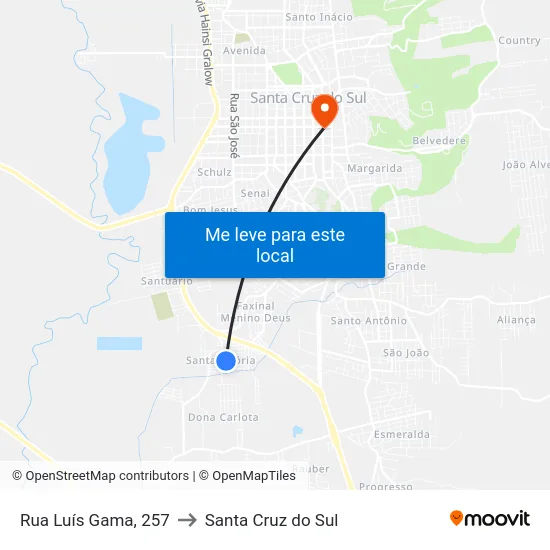 Rua Luís Gama, 257 to Santa Cruz do Sul map