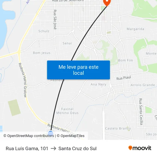 Rua Luís Gama, 101 to Santa Cruz do Sul map