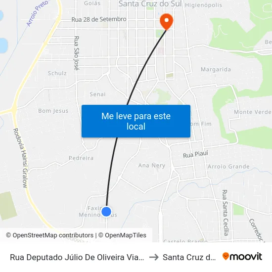 Rua Deputado Júlio De Oliveira Vianna, 313 to Santa Cruz do Sul map