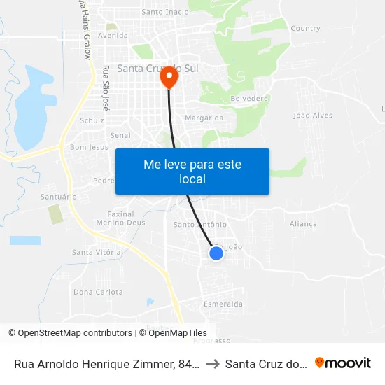 Rua Arnoldo Henrique Zimmer, 840-878 to Santa Cruz do Sul map