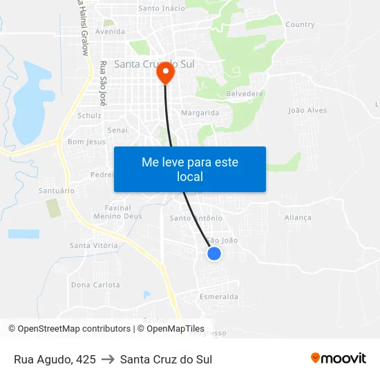Rua Agudo, 425 to Santa Cruz do Sul map