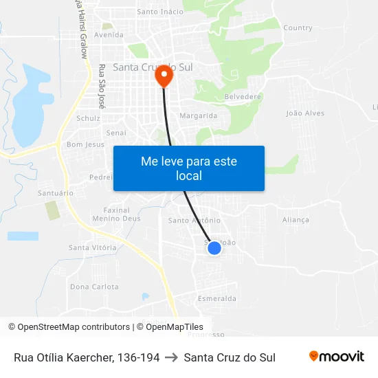 Rua Otília Kaercher, 136-194 to Santa Cruz do Sul map